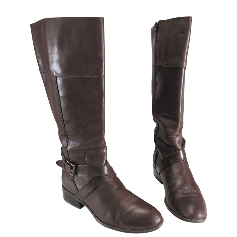 Lauren Ralph Lauren Maryann Brown Leather Riding Boots Women's 8 Buckle Zip